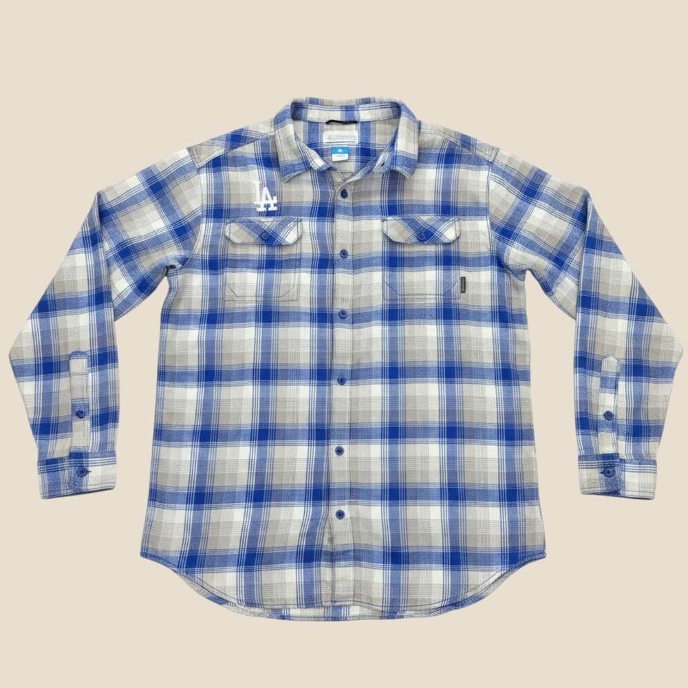 Columbia Mens Flare Gun Flannel Shirt XL LA Dodgers MLB Blue Plaid C1622MP